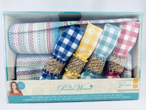 Pioneer Woman Chunky Stripe Table Linens 13 Piece Set Napkin Rings Placemats NEW - Picture 1 of 8