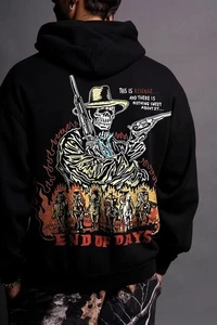 Warren Skull handbemalt Street oversized dicker Fleece schwarz Kapuzen Hoodie - Bild 1 von 15