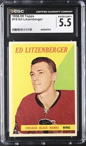 1958-59 Topps #16 Ed Litzenberger Chicago Blackhawks - CGC 5.5 Ex+  - Bild 1 von 2