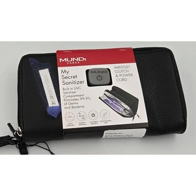 Mundi Cares My Secret Sanitizer Wristlet Clutch and Power Cord in Black - Image 1 of 4