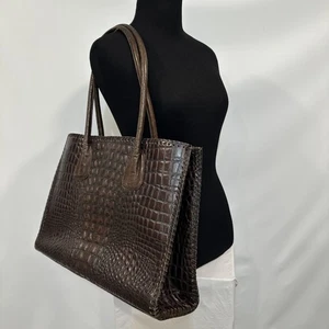 Burns 1876 Brown ?Crocodile Embossed Leather Large  Shoulder Tote Bag Purse - Picture 1 of 22