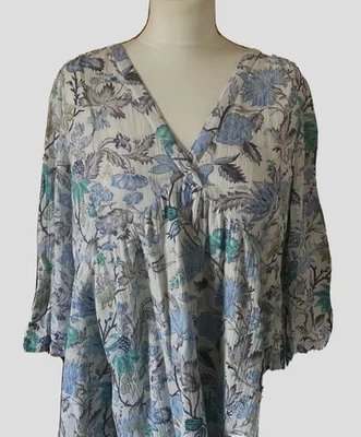 EAST Dress 18 Flora Cotton Lined Silver Thread Smock V Neck Lifestyle Collection - Image 1 of 4