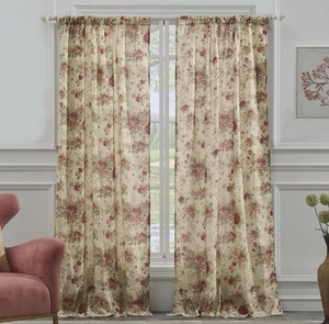 2 antike Rosen Vorhänge Panel Paar 84 x 42 cm Landhaus Blumen Englisch - Bild 1 von 3