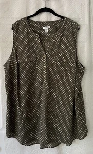 Croft & Barrow Top Plus Size 2X Olive Green V Neck Sleeveless  Pockets Geometric - Picture 1 of 5