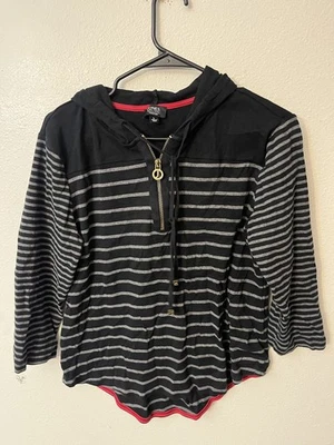 Jones New York Signature Top Hoodie Size Large Striped Black Zip Up 3/4 Sleeve - Image 1 of 4