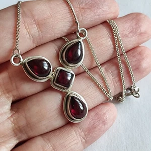 Vintage 925 Sterling Silber Halskette. Natürlicher Granat Almandin 7,6g - Bild 1 von 12
