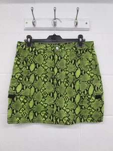 Topshop Lime Green Snakeskin Print Mini Pencil Skirt Ladies Size UK 12 BNWT - Picture 1 of 4
