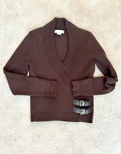 Womens Cotton Blend Knit Shawl Collar V-neck Buckled Strap Accent Michael Kors M - Picture 1 of 9