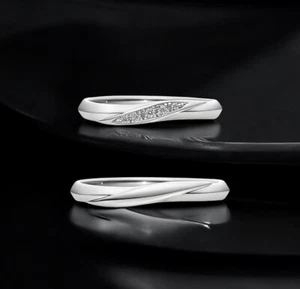 14k White Gold Diamond Couple Band Engagement Round Cut Lab Grown 0.08 Ct - Picture 1 of 8