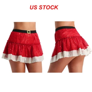 Womens Girls Shiny Sequins Christmas Skirt Santa Party Skirts Dance Fancy Dress - Picture 1 of 11