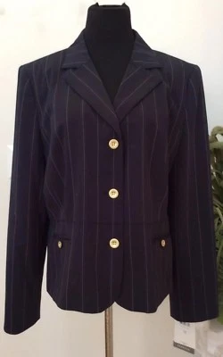 CHAQUETA BLAZER NUEVA CON ETIQUETAS EMMA JAMES MUJER MARRÓN MEZCLA POLIÉSTER RAYAS TALLA 18 PRECIO DE VENTA SUGERIDO POR EL FABRICANTE $89 Foto 1 de 4