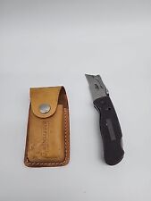 Vintage Craftsman Folding Lock Black Brass Utility Knife Box Cutter Leather Case