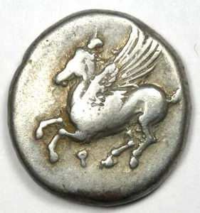 Greek Corinth AR Stater Silver Pegasus & Athena Coin 375-300 BC - Good Fine / VF - Picture 1 of 4