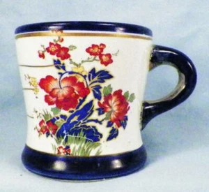 Antique Shaving Mug Louis Saul 1926 Oriental Flowers Blue Bands Porcelain #5 - Picture 1 of 5