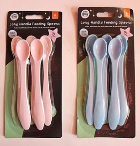 5 Long Handle Feeding Spoons BPA free Weaning Extra Long Toddler Kids 6 Month+ - Picture 1 of 6