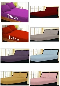 Fitted Sheets Extra Deep 25cm Bed Sheets Single Double King Size Pillow Case - Picture 1 of 26
