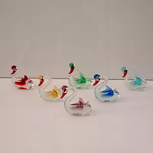 Vintage Lot of 6 Miniature Art Hand Blown Glass Swan Animal Duck Figurines - Picture 1 of 8