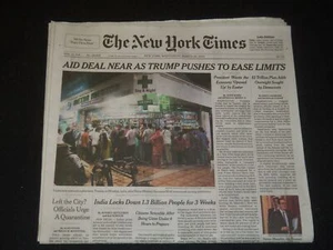 2020 MARCH 25 NEW YORK TIMES - AID DEAL NEAR AS TRUMP PUSHES TO EASE LIMITS - Picture 1 of 1