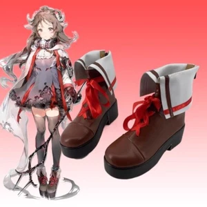 Arknights Eyjafjalla Cosplay Shoes Lace up Red Coffee Boot Zipper High Heel - Picture 1 of 5