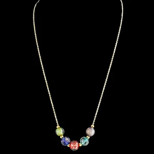 Murano Glass Necklace Multi Gold 5 Beads Millefiori 48cm Venice - Imagen 1 de 3