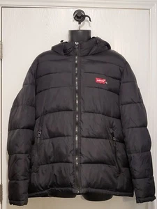 Levis Mens Puffer Hooded Coat Jacket Outerwear Black Size XL Casual Winter - Picture 1 of 11