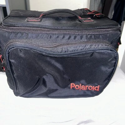 Polaroid camera bag vintage black red canvas with strap - Image 1 of 4