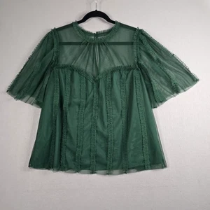 Blusa Top Boden Verde Transparente Malla con Volantes Talla US 16/18 - Imagen 1 de 10