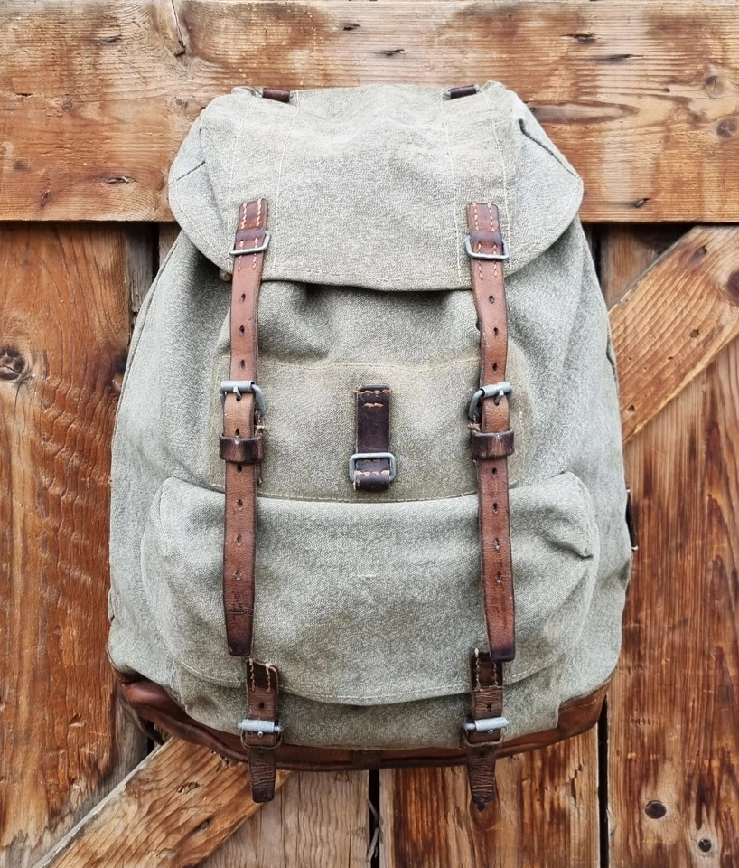 Robuster, alter Schweizer Armee Rucksack, Segeltuch & Leder Original 1956, Nr.20 - Bild 1 von 4