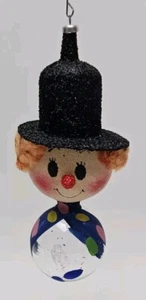 Vintage De Carlini Clown Ornament Italian Blown Glass Mica Glitter Face Hat - Picture 1 of 10