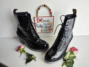 Dr Martens Kendra heeled ankle black patent platform boots  UK7 EU41 US9 - Picture 1 of 12