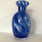 Large Art Glass Vase 8-3/4" Tall Cobalt and Light Blue Wave Swirl Heavy