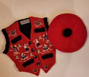Vintage Handmade Toddler Boys Winter Wool Vest & Wool Beret Canada - Picture 1 of 5