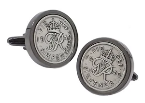 1949 Sixpence in Gun Metal Plate Mens 69th Years Birthday Gift CUFFLINKS DIRECT - Picture 1 of 9