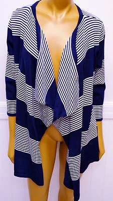 Willi Smith Blue White Striped Open Cardigan Sweater Small rayon nylon new - Image 1 of 3