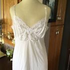 Vtg Shadow Line 80s Sissy 38L Nylon Full Slip Nightgown Lace Bodice Ivory Lace