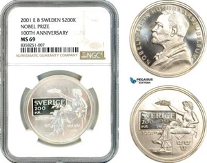 AK511, Sweden, Nobel Prize Centennial 200 Kronor 2001, Stockholm, NGC MS69 - Picture 1 of 1
