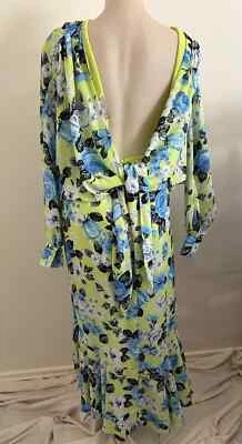 ASOS Dress Long Green Blue Size AU 10 - 12 Brand new Deep V open Back Bow Frill - image 1 of 4