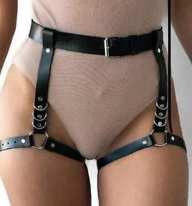 Garter Leg Thigh Suspenders Body Harness Belt Strap Waist Black Bondage PU Leath - Picture 1 of 3
