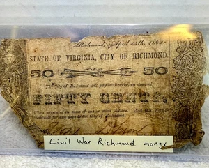 Billete de 50 centavos confederado Richmond VA 1862 moneda CSA rara 14 de abril - Imagen 1 de 5