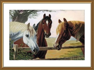 Hágalo usted mismo Kit de punto de cruz de lona tintada amigo leal caballos arte artesanal regalo único - Imagen 1 de 1