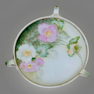 PRUSSIA R S GERMANY Round Dish Green Gold White Roses Antique - Picture 1 of 3