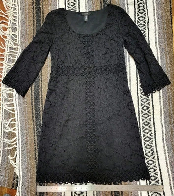 Alfani Womens Black Lace Dress 3/4 Sleeve Size Small  - Image 1 of 4