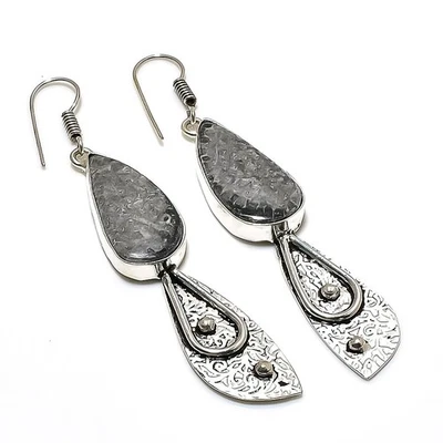 Pendiente de joyería de plata de ley 925 hecho a mano con piedras preciosas de coral Stingrey 2,76" t770 Foto 1 de 2