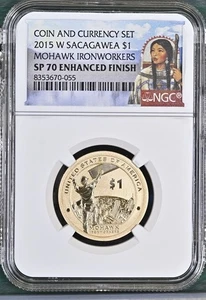 2015-W Sagagawea Dollar Enhanced Finish $1 - Mohawk Ironworkers - NGC SP 70 - Picture 1 of 2