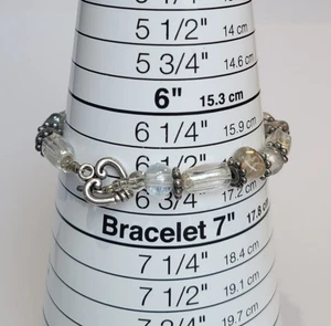 Vintage Faceted Clear Quartz Gemstone Beads With Heart Toggle Clasp Bracelet - Picture 1 of 5