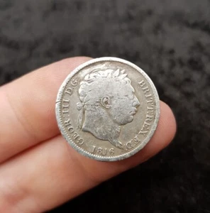 1816 Georgian English 925 Sterling Silver Shilling Coin. Nice Example. George IV - Picture 1 of 6