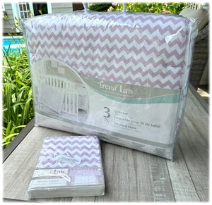 Trend Lab Baby Crib Set w Valance Orchid Bloom Quatrefoil Dots Chevrons 4 Pc NEW - Picture 1 of 9