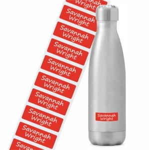 Water Bottle Labels Personalised Dishwasher Proof / Waterproof Nametags - Red - Picture 1 of 9
