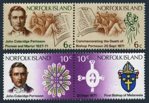 Norfolk 144-147a pairs, MNH. Mi 124-127. Bishop John Patterson, 1971. Arms,Bible - Picture 1 of 1