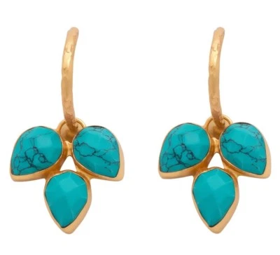Brand New 18K Gold Plated Hoop Earrings With Multi Faceted Turquoise Trinkets - Image 1 of 4
